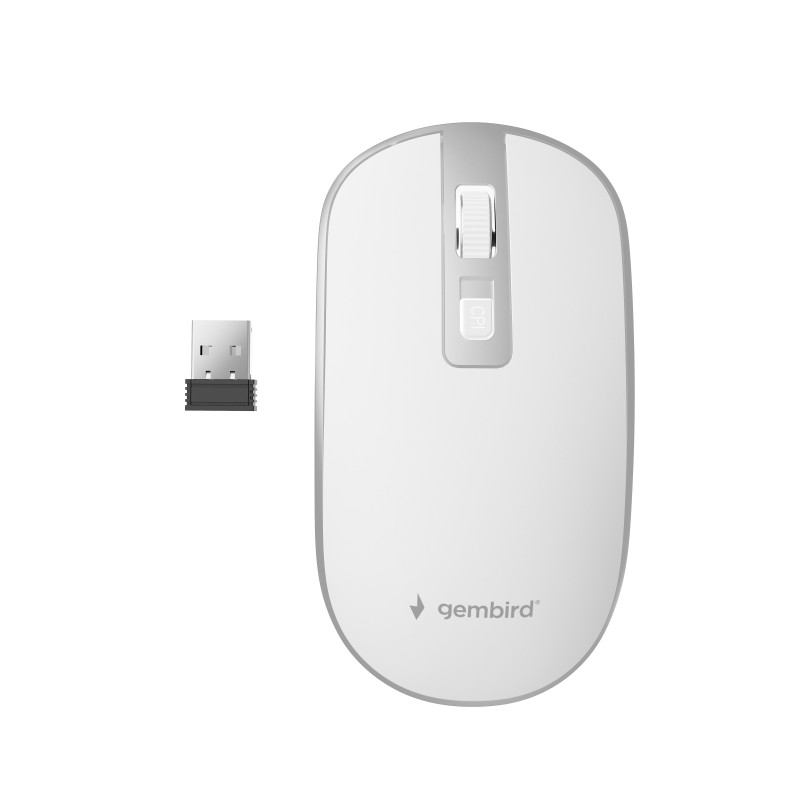 Gembird MUSW-4B-06-WS MUSW-4B-06-WS, Ambidextro, Óptico, RF inalámbrico, 1600 DPI, Plata, Blanco