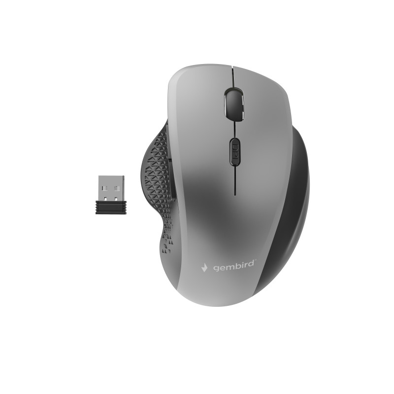 Gembird MUSW-6B-02-BG MUSW-6B-02-BG, mano derecha, Óptico, RF inalámbrico, 1600 DPI, Negro, Plata
