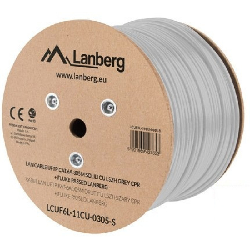 Lanberg LCUF6L-11CU-0305-S LCUF6L-11CU-0305-S, 305 m, Cat6a, U/FTP (STP), Gris