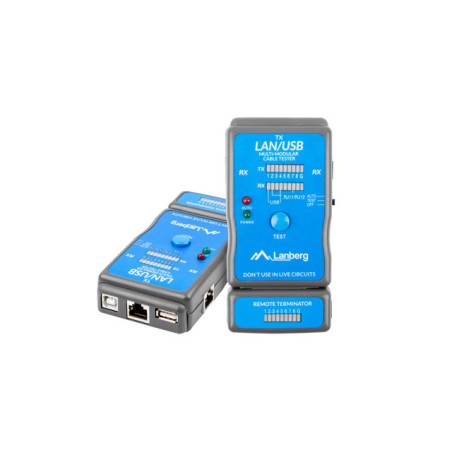 Lanberg NT-0403 NT-0403, Comprobador de alimentación PoE, RJ-11, RJ-45, USB, PoE testing, Azul, Coaxial