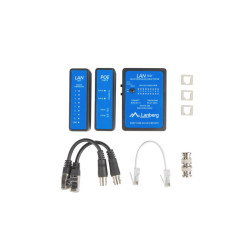 Lanberg NT-0404 NT-0404, Comprobador de alimentación PoE, BNC, RJ-11, RJ-45, PoE testing, Negro, Azul, 9 V 2
