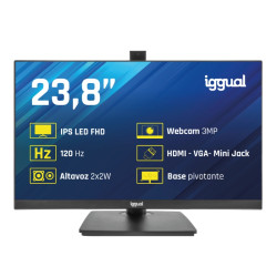 iggual IGG320020 Monitor 23,8" IPS FHD 120Hz VGA HDMI webcam, 60,5 cm (23.8"), 1920 x 1080 Pixeles, Full HD, LED, 1 ms, Negro