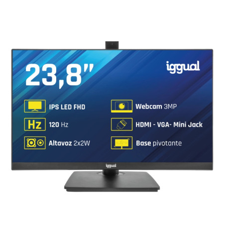 iggual IGG320020 Monitor 23,8" IPS FHD 120Hz VGA HDMI webcam, 60,5 cm (23.8"), 1920 x 1080 Pixeles, Full HD, LED, 1 ms, Negro