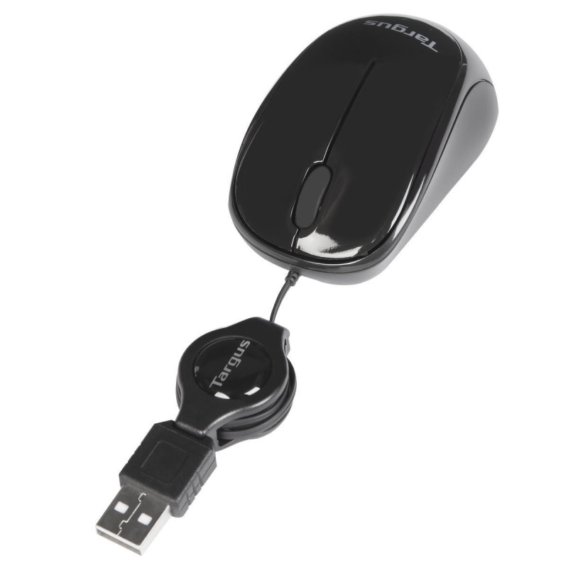 Targus AMU75EU Compact Blue Trace Mouse, Ambidextro, Blue Trace, USB tipo A, 1000 DPI, Negro