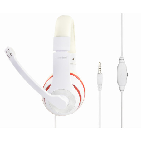 Gembird MHS-03-WTRD MHS-03-WTRD, Alámbrico, Llamadas/Música, 20 - 20000 Hz, 200 g, Auriculares, Rojo, Blanco