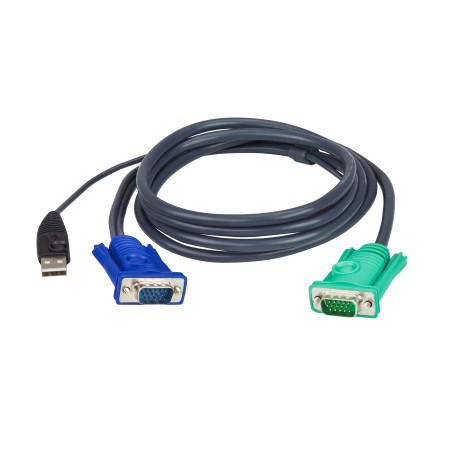 ATEN 2L-5202U Cable KVM USB con SPHD 3 en 1 de 1,8 m, 1,8 m, VGA, Negro, HDB-15 + USB A, SPHD-15, Macho