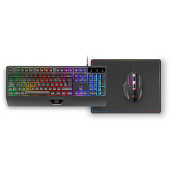 Mars Gaming MCP124PT MCP124, Combo Gaming 3en1, Teclado Ergonómico H-Mech LED RGB, Ratón RGB 3200DPI Switches HUANO, 2