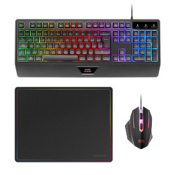 Mars Gaming MCP124FR MCP124, Combo Gaming 3en1, Teclado Ergonómico H-Mech LED RGB, Ratón RGB 3200DPI Switches HUANO,
