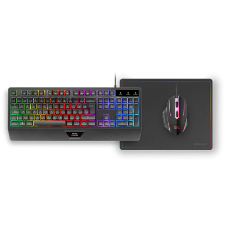 Mars Gaming MCP124FR MCP124, Combo Gaming 3en1, Teclado Ergonómico H-Mech LED RGB, Ratón RGB 3200DPI Switches HUANO,