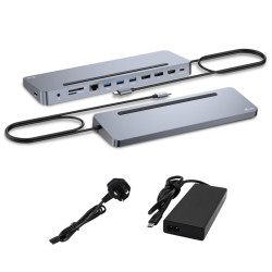 i-tec C31FLAT2PDPRO100W USB-C Metal Ergonomic 3x 4K Display Docking Station with Power Delivery 100 W + Universal Charger 100