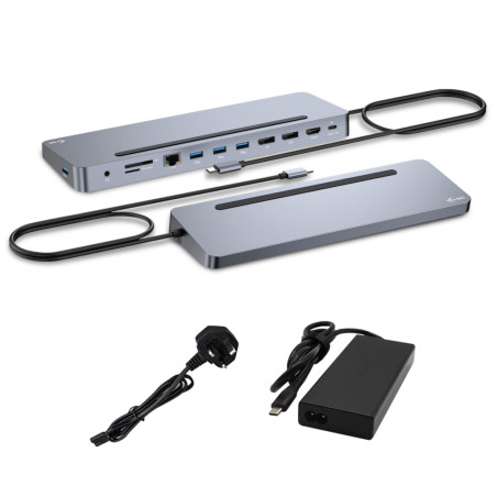 i-tec C31FLAT2PDPRO100W USB-C Metal Ergonomic 3x 4K Display Docking Station with Power Delivery 100 W + Universal Charger 100