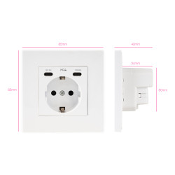 Nanocable 10.35.0012 Base de enchufe de pared tipo schuko con 2 USB-C PD - Max. 3.4A, Blanco, CEE 7/3, Blanco, 5 V, 3,4 A, 20 2