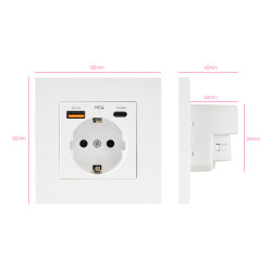 Nanocable 10.35.0011 Base de enchufe de pared tipo schuko con 1xUSB-A QC 3.0 + 1xUSB-C PD - Max. 3.4A, Blanco, AC + USB A + USB 2