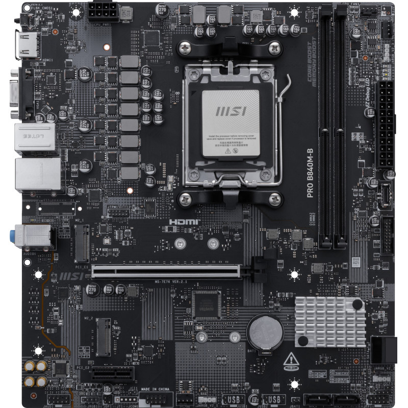 MSI PRO B840M-B PRO B840M-B, AMD, Zócalo AM5, AMD Ryzen 7000 Series, AMD Ryzen 8000 Series, AMD Ryzen 9000 Series, Zócalo