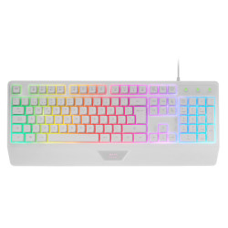 Mars Gaming MK124WES MK124, Teclado Ergonómico H-Mech, Reposamuñecas Integrado, Iluminación FRGB Rainbow, Teclado Gaming