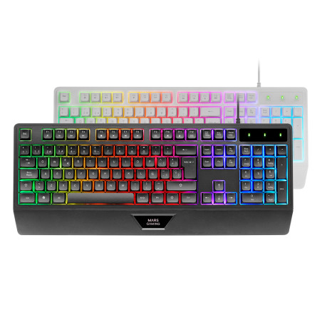Mars Gaming MK124WES MK124, Teclado Ergonómico H-Mech, Reposamuñecas Integrado, Iluminación FRGB Rainbow, Teclado Gaming