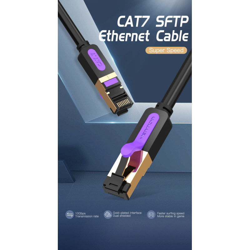 Vention ICDBF Cable de Red RJ45 SFTP ICDBF Cat7/ 1m/ Negro, 1 m, Cat7, S/FTP (S-STP), RJ-45, RJ-45, Negro