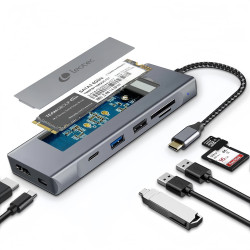 Leotec LEDS07 Docking Station 8 en 1 con ranura M.2 para SSD, Acoplamiento, USB 3.2 Gen 2 (3.1 Gen 2) Type-C, MicroSD