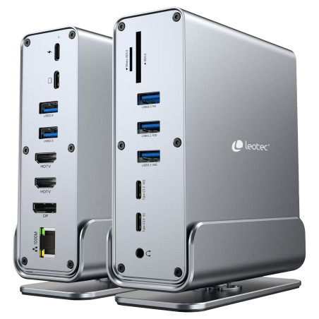 Leotec LEDS06 Docking Station 15 en 1, Acoplamiento, USB 3.2 Gen 2 (3.1 Gen 2) Type-C, MicroSD (TransFlash), SD