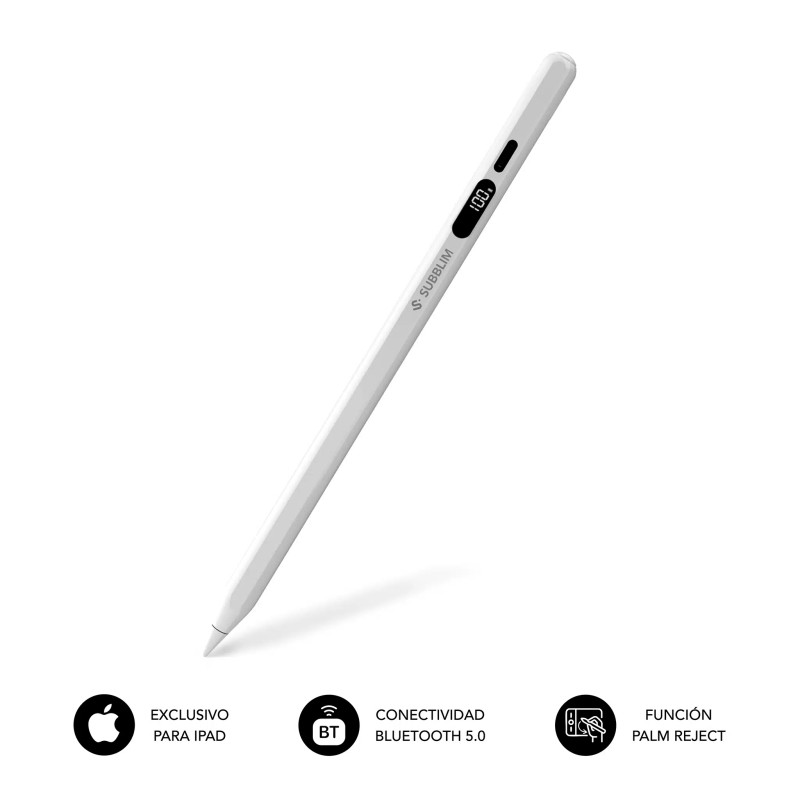 SUBBLIM SUBPEN-IOS001 NoteFlow StylusPen para iPad Pantalla Batería Li-Po USB-C Carga Palm Rejection, Tableta, Apple, Blanco,