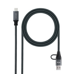 Nanocable 10.01.4111-L150-COMB Cable USB 3.2 Gen2x2 20Gbps 5A/100W, USB-C+USB-A/M a USB-C/M, Gris/Negro, 1.5m, 1,5 m, USB A/USB