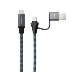 Nanocable 10.01.4111-L150-COMB Cable USB 3.2 Gen2x2 20Gbps 5A/100W, USB-C+USB-A/M a USB-C/M, Gris/Negro, 1.5m, 1,5 m, USB A/USB 2