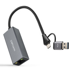 Nanocable 10.03.0411 Conversor USB-C+USB-A/M 3.0 a Ethernet, Aluminio, Gris, 15 cm, Alámbrico, USB 3.2 Gen 1 (3.1 Gen 1)