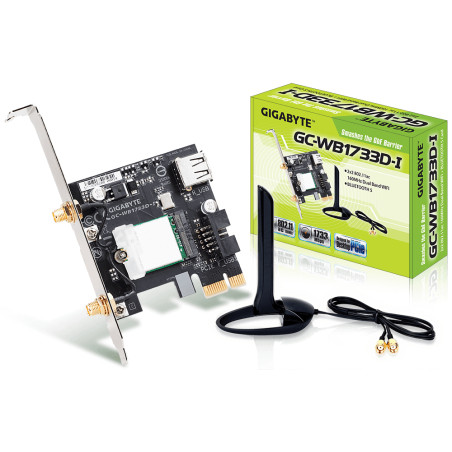 GIGABYTE GC-WB1733D-I GC-WB1733D-I, Interno, Inalámbrico, PCI Express, WLAN / Bluetooth, Wi-Fi 5 (802.11ac), 1733 Mbit/s