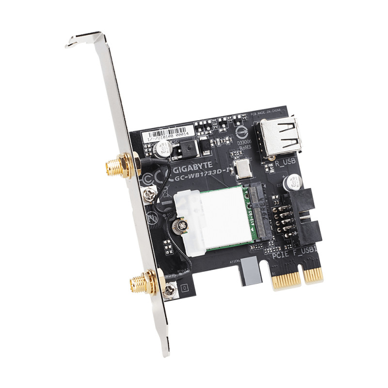 GIGABYTE GC-WB1733D-I GC-WB1733D-I, Interno, Inalámbrico, PCI Express, WLAN / Bluetooth, Wi-Fi 5 (802.11ac), 1733 Mbit/s