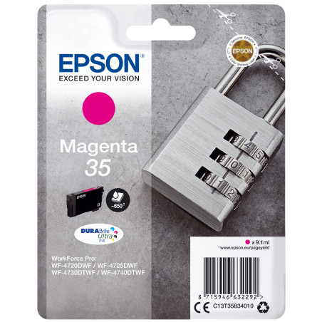 Epson C13T35834010 Padlock Tinta magenta 35 DURABrite Ultra Candado, Rendimiento estándar, Magenta, Tinta a base de pigmentos,