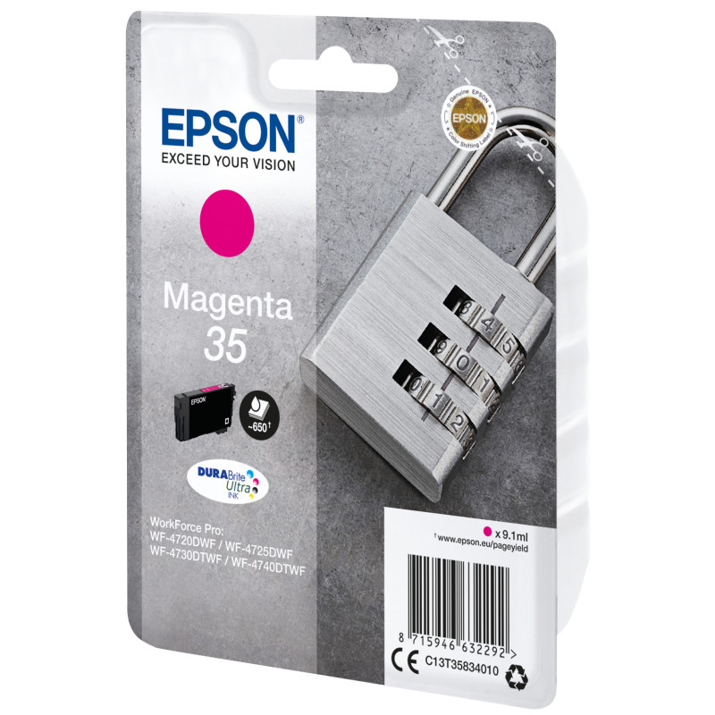 Epson C13T35834010 Padlock Tinta magenta 35 DURABrite Ultra Candado, Rendimiento estándar, Magenta, Tinta a base de pigmentos,