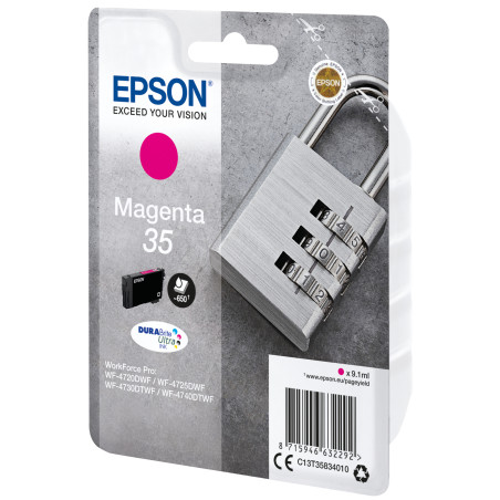 Epson C13T35834010 Padlock Tinta magenta 35 DURABrite Ultra Candado, Rendimiento estándar, Magenta, Tinta a base de pigmentos,