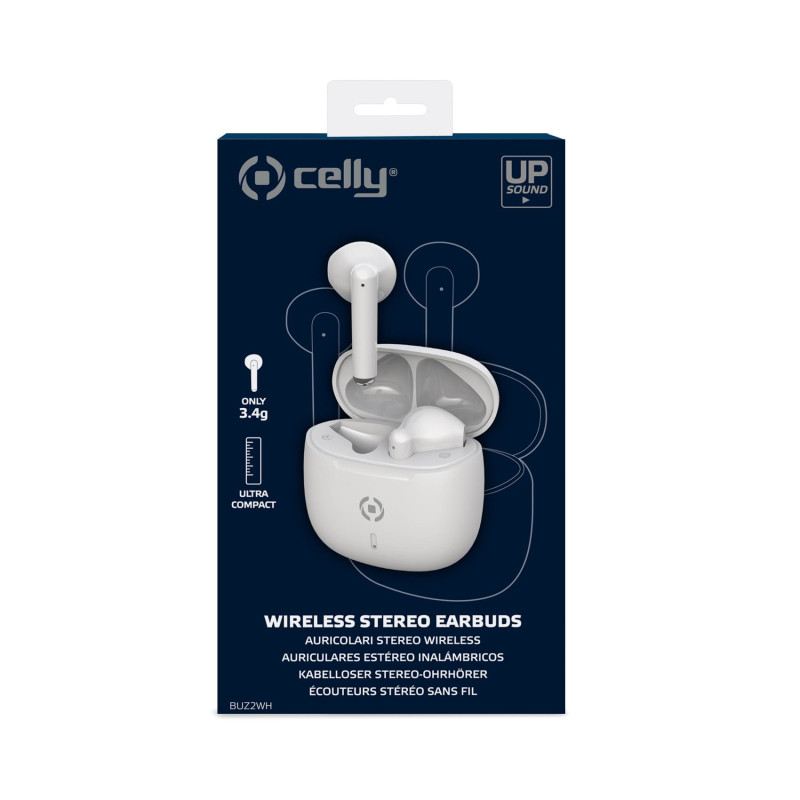 Celly BUZ2WH BUZ2, True Wireless Stereo (TWS), Llamadas/Música, 20 - 20000 Hz, 42 g, Auriculares, Blanco