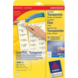 Avery J8560-25 J8560-25, Transparente, Inyección de tinta, 63.5 x 38.1 mm, 525 pieza(s), 25 hojas, A4