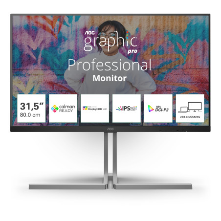 AOC U32U3CV U3 U32U3CV, 80 cm (31.5"), 3840 x 2160 Pixeles, 4K Ultra HD, LCD, 4 ms, Negro