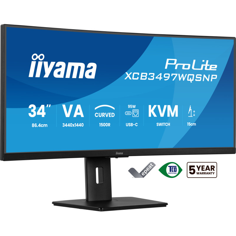 iiyama XCB3497WQSNP-B1 ProLite XCB3497WQSNP-B1, 86,4 cm (34"), 3440 x 1440 Pixeles, UltraWide Quad HD, LED, Negro