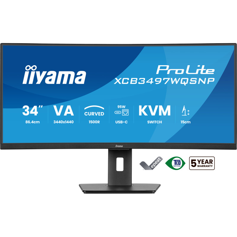 iiyama XCB3497WQSNP-B1 ProLite XCB3497WQSNP-B1, 86,4 cm (34"), 3440 x 1440 Pixeles, UltraWide Quad HD, LED, Negro