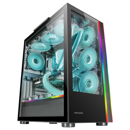 Mars Gaming MCULT MC-ULT, Caja Gaming Custom XXL E-ATX, Doble Cristal Templado 90º Sin Marco + Puerta Lateral, Soporte