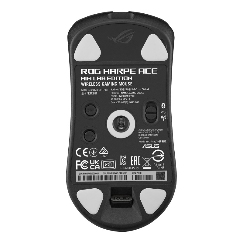 ASUS 90MP02W0-BMUA00 ROG Harpe Ace Aim Lab Edition, Ambidextro, Óptico, RF Wireless + Bluetooth + USB Type-A, 36000 DPI, Negro