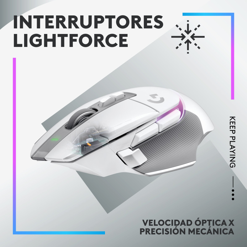 Logitech G 910-006172 G502 X PLUS, mano derecha, Óptico, RF inalámbrico, 25600 DPI, Blanco