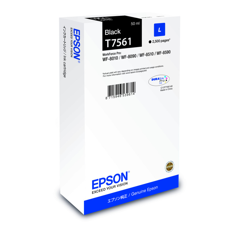 Epson C13T756140 Cartucho T7561 negro L, Negro, Tinta a base de pigmentos, 1 pieza(s)