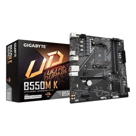GIGABYTE B550M K B550M K Placa base - Procesadores AMD Ryzen 5000, hasta 4733 MHz DDR4, 1xPCIe 4.0 + 1xPCIe 3.0 M.2, LAN 1GbE,