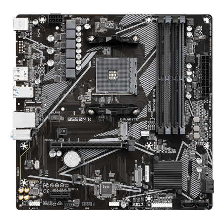 GIGABYTE B550M K B550M K Placa base - Procesadores AMD Ryzen 5000, hasta 4733 MHz DDR4, 1xPCIe 4.0 + 1xPCIe 3.0 M.2, LAN 1GbE,