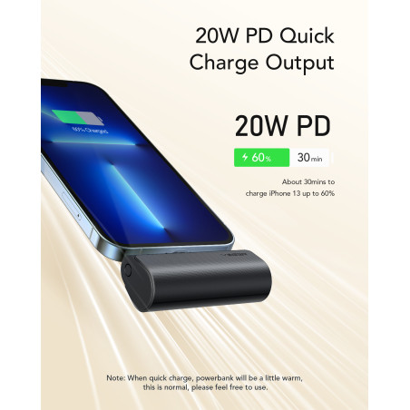 VEGER PLUGON-L PlugOn-L VG-W0556P PowerBank plug-on 5000mah PD20W Lightning connector built-in, 5000 mAh, Ión de litio, 20 W,