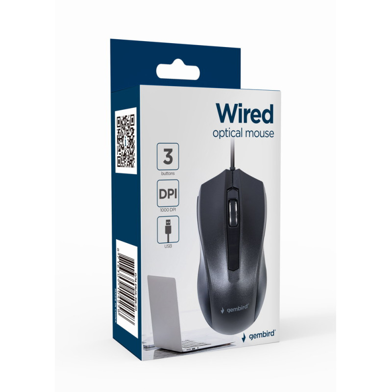 Gembird MUS-3B-01 MUS-3B-01, Ambidextro, Óptico, USB tipo A, 1000 DPI, Negro