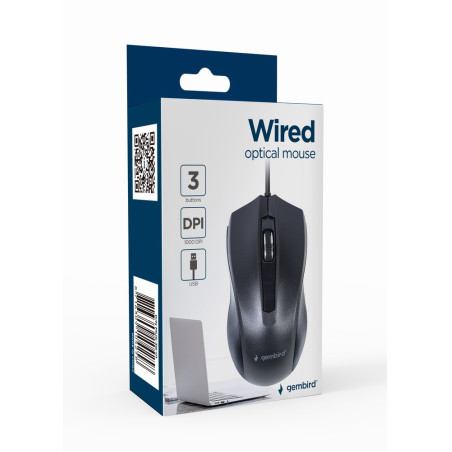 Gembird MUS-3B-01 MUS-3B-01, Ambidextro, Óptico, USB tipo A, 1000 DPI, Negro