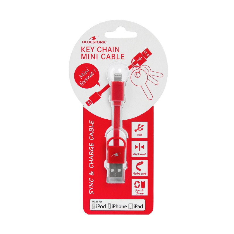 Bluestork BS-USB-IKEY/R BS-USB-IKEY/R, 0,09 m, Lightning, USB A, Rojo, Derecho, Derecho