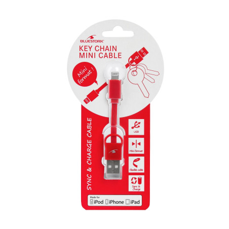 Bluestork BS-USB-IKEY/R BS-USB-IKEY/R, 0,09 m, Lightning, USB A, Rojo, Derecho, Derecho