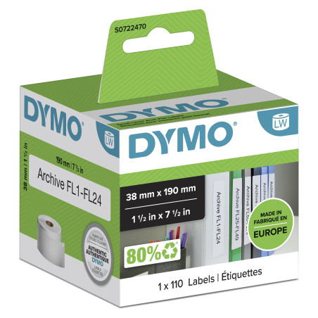 DYMO S0722470 LabelWriter Etiquetas pequeñas multiuso/LAF auténticas de | 38 mm x 190 mm | Rollo de 110 etiquetas fáciles de