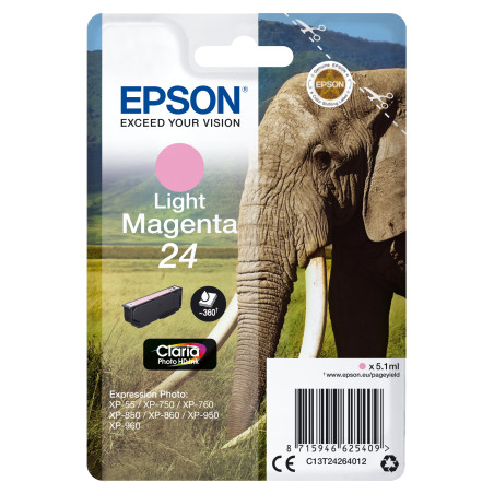 Epson C13T24264012 Elephant Cartucho 24 magenta claro, Rendimiento estándar, Magenta claro, Tinta a base de pigmentos, 5,1 ml,